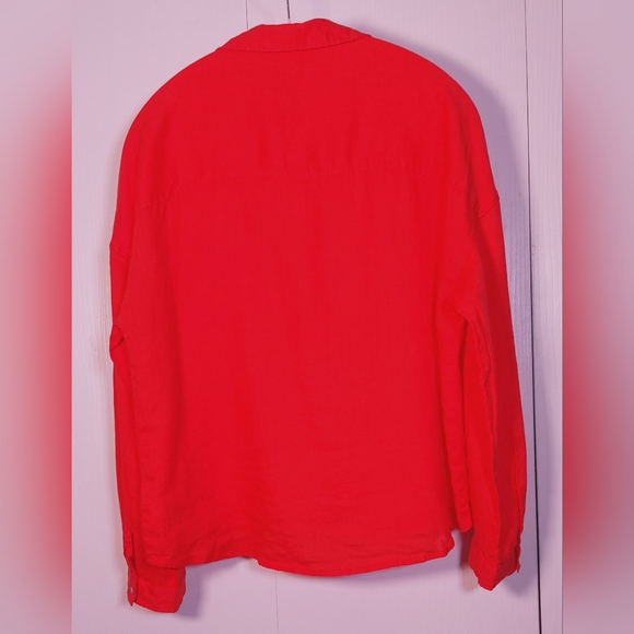 Rachel Zoe 100% Linen Button Front Size Medium Long Sleeve Red Orange Boho Basic - Picture 11 of 13
